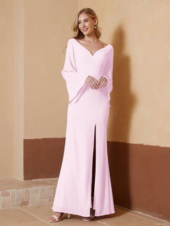 Sheath V-Neck Chiffon Floor-Length Dress Blushing Pink