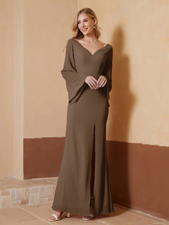 Sheath V-Neck Chiffon Floor-Length Dress Brown