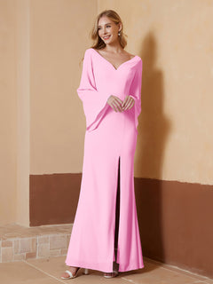 Sheath V-Neck Chiffon Floor-Length Dress Candy Pink