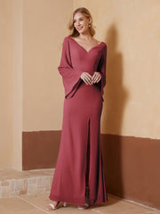 Sheath V-Neck Chiffon Floor-Length Dress Cinnamon Rose