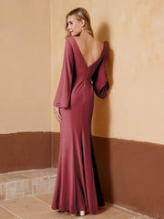 Sheath V-Neck Chiffon Floor-Length Dress Cinnamon Rose