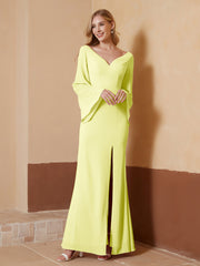 Sheath V-Neck Chiffon Floor-Length Dress Daffodil