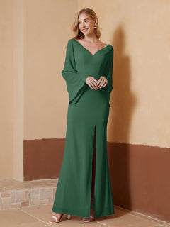 Sheath V-Neck Chiffon Floor-Length Dress Dark Green