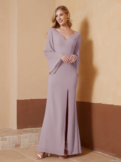 Sheath V-Neck Chiffon Floor-Length Dress Dusk