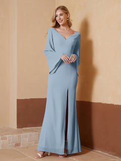 Sheath V-Neck Chiffon Floor-Length Dress Dusty Blue