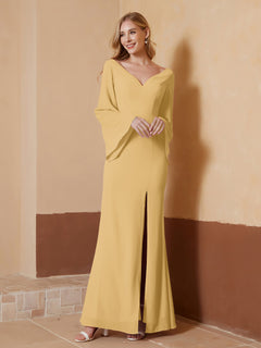 Sheath V-Neck Chiffon Floor-Length Dress Gold
