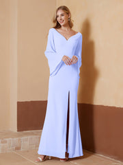 Sheath V-Neck Chiffon Floor-Length Dress Lavender