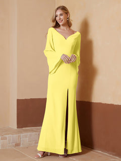 Sheath V-Neck Chiffon Floor-Length Dress Lemon