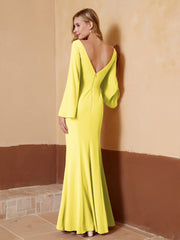 Sheath V-Neck Chiffon Floor-Length Dress Lemon