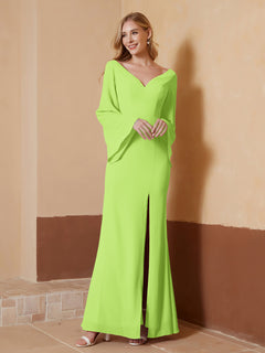 Sheath V-Neck Chiffon Floor-Length Dress Lime Green