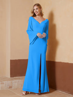 Sheath V-Neck Chiffon Floor-Length Dress Ocean Blue