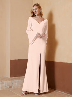 Sheath V-Neck Chiffon Floor-Length Dress Pearl Pink