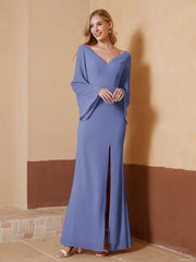 Sheath V-Neck Chiffon Floor-Length Dress Periwinkle Plus Size