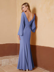 Sheath V-Neck Chiffon Floor-Length Dress Periwinkle