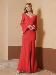 Sheath V-Neck Chiffon Floor-Length Dress Red