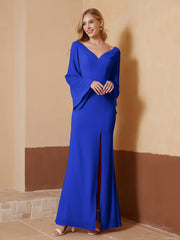 Sheath V-Neck Chiffon Floor-Length Dress Royal Blue