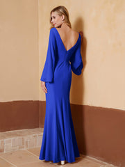 Sheath V-Neck Chiffon Floor-Length Dress Royal Blue