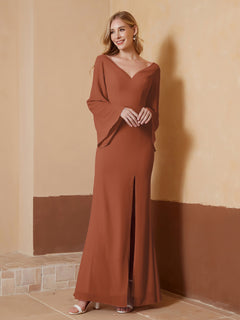 Sheath V-Neck Chiffon Floor-Length Dress Rust