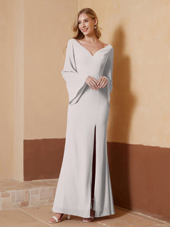 Sheath V-Neck Chiffon Floor-Length Dress Silver