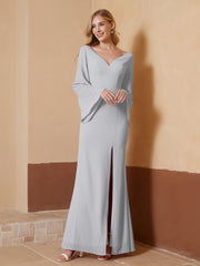 Sheath V-Neck Chiffon Floor-Length Dress Silver