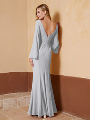 Sheath V-Neck Chiffon Floor-Length Dress Silver