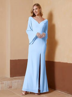 Sheath V-Neck Chiffon Floor-Length Dress Sky Blue