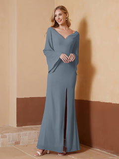 Sheath V-Neck Chiffon Floor-Length Dress Slate Blue