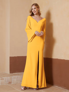 Sheath V-Neck Chiffon Floor-Length Dress Tangerine