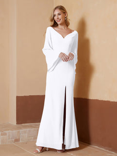 Sheath V-Neck Chiffon Floor-Length Dress White