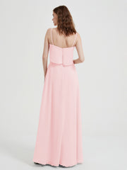 Long Chiffon Bridesmaid Dresses with Spaghetti Strap Blushing Pink