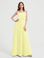 Long Chiffon Bridesmaid Dresses with Spaghetti Strap Daffodil