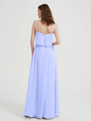 Long Chiffon Bridesmaid Dresses with Spaghetti Strap Lavender Plus Size