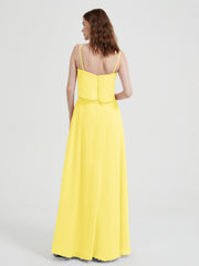 Long Chiffon Bridesmaid Dresses with Spaghetti Strap Lemon