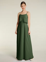 Long Chiffon Bridesmaid Dresses with Spaghetti Strap Olive Green