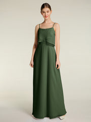 Long Chiffon Bridesmaid Dresses with Spaghetti Strap Olive Green