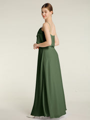 Long Chiffon Bridesmaid Dresses with Spaghetti Strap Olive Green