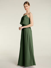 Long Chiffon Bridesmaid Dresses with Spaghetti Strap Olive Green