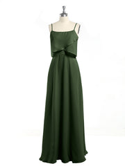 Long Chiffon Bridesmaid Dresses with Spaghetti Strap Olive Green