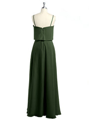 Long Chiffon Bridesmaid Dresses with Spaghetti Strap Olive Green