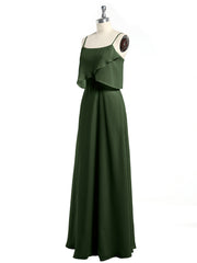 Long Chiffon Bridesmaid Dresses with Spaghetti Strap Olive Green