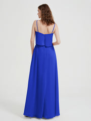 Long Chiffon Bridesmaid Dresses with Spaghetti Strap Royal Blue