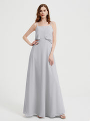 Long Chiffon Bridesmaid Dresses with Spaghetti Strap Silver