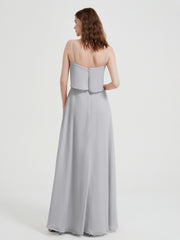 Long Chiffon Bridesmaid Dresses with Spaghetti Strap Silver