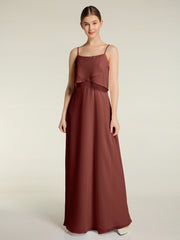 Long Chiffon Bridesmaid Dresses with Spaghetti Strap Terracotta