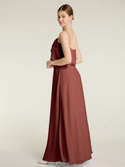 Long Chiffon Bridesmaid Dresses with Spaghetti Strap Terracotta
