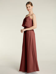 Long Chiffon Bridesmaid Dresses with Spaghetti Strap Terracotta