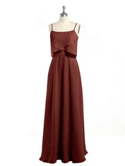 Long Chiffon Bridesmaid Dresses with Spaghetti Strap Terracotta