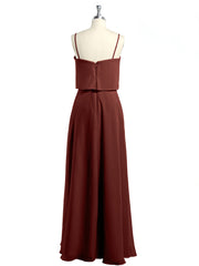 Long Chiffon Bridesmaid Dresses with Spaghetti Strap Terracotta