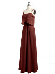 Long Chiffon Bridesmaid Dresses with Spaghetti Strap Terracotta