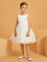 Sleeveless Tulle/Satin Flower Girl Dress with Beaded